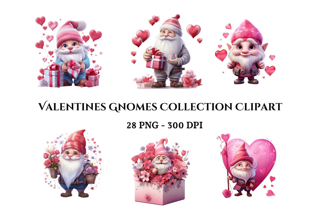 Watercolor Valentines Gnomes Clipart, 28 PNG Festive Gnomes Clipart ...