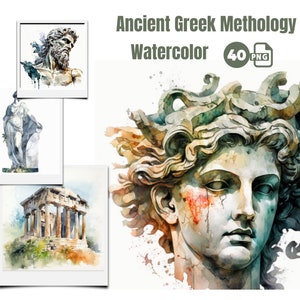 40 PNG Watercolor Fantasy Ancient Greek Clipart, Ancient Greek mythology png clip art bundle, Gods, Goddesses, Hellenistic, history clipart