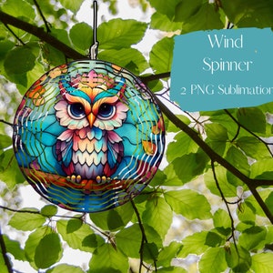 Owl Wind Spinner-Stained Glass Sublimation Design Template, Garden decor wind spinner, Digital Download, wind spinner svg,