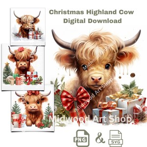 Christmas Baby Highland Cow Png Sublimation Design, Cute Highland Cow PNG & SVG, Christmas Highland Cow, Cow Bucket, Digital Download