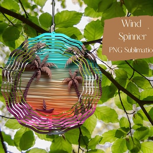 Vida na praia esculpida em 3D, modelo de design de sublimação de catavento, catavento SVG, sublimação redonda de 10 polegadas, giradores redondos suspensos, png