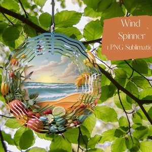 Tropical Beach Wind Spinner Sublimation Design Template, Wind Spinner SVG, 10-inch Round Sublimation, Round Hanging Spinners PNG,