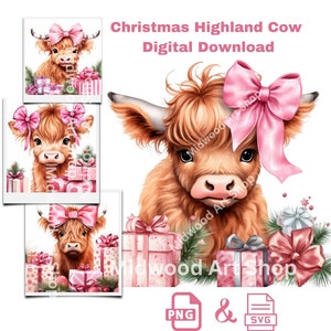 Christmas Baby Highland Cow Png and SVG Sublimation Design, Cute Highland Cow Png, Cow Bucket, Commercial Use, Christmas Digital Download