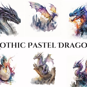 16 ゴシック ドラゴンの水彩画クリップアート、PNG、ダーク ファンタジー ブラック ドラゴン クリップアート、ドラゴン PNG バンドル、スクラップブック、ジャンク ジャーナル、ペーパー クラフト用