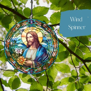 Jesus Stained Glass, God Jesus Spinner Png,3D Spinner Design, Sublimation Design, Wind Spinner SVG, 10 inch Round, Round Hanging Spinners