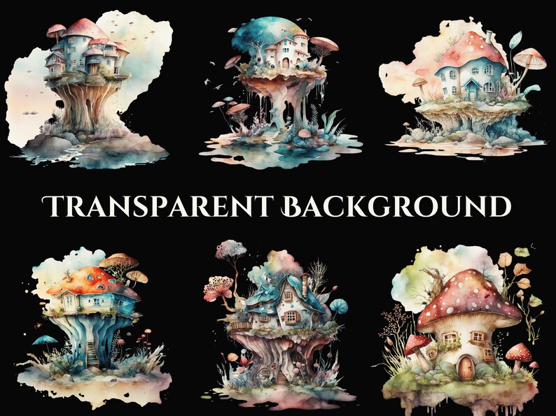 Watercolor Mushroom House PNG | Fairy House Clipart | Mushroom Cottage ...