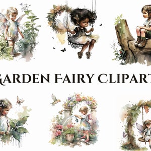 20 PNG Watercolour Fairy Garden Clipart, Enchanted Forest Fairy PNG Bundle, fairy tale graphics, Floral Little Fairies Fairyland Clip art