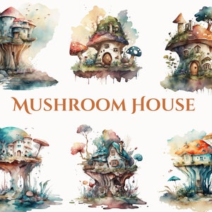 Watercolor Mushroom House PNG | Fairy House Clipart | Mushroom Cottage Clipart | Magic Mushroom | Fantasy Clipart | Gnome House