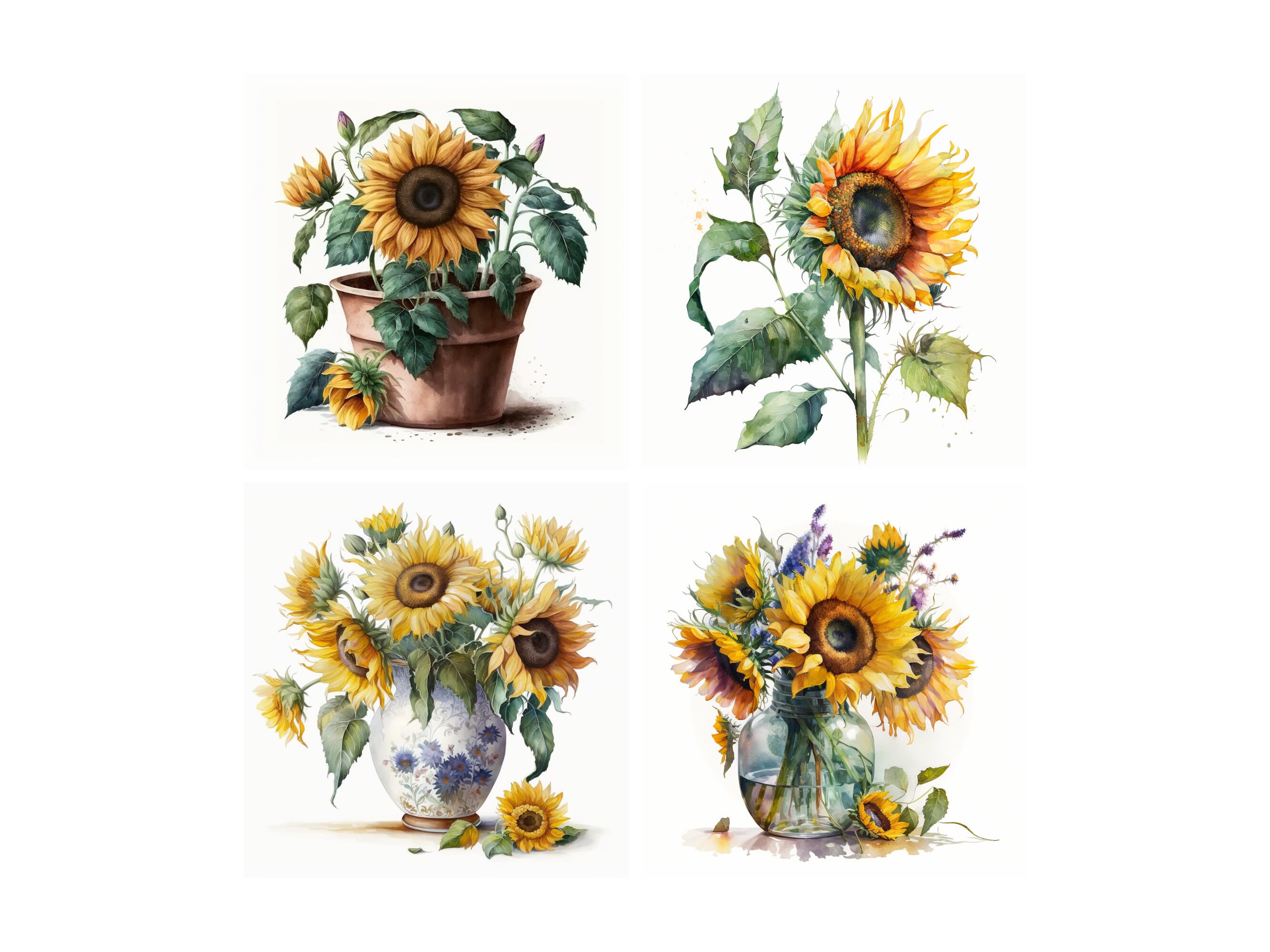 Watercolor Sunflowers Clipart - Fall Sunflower Floral Bouquets in PNG ...