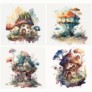 Watercolor Mushroom House PNG | Fairy House Clipart | Mushroom Cottage ...