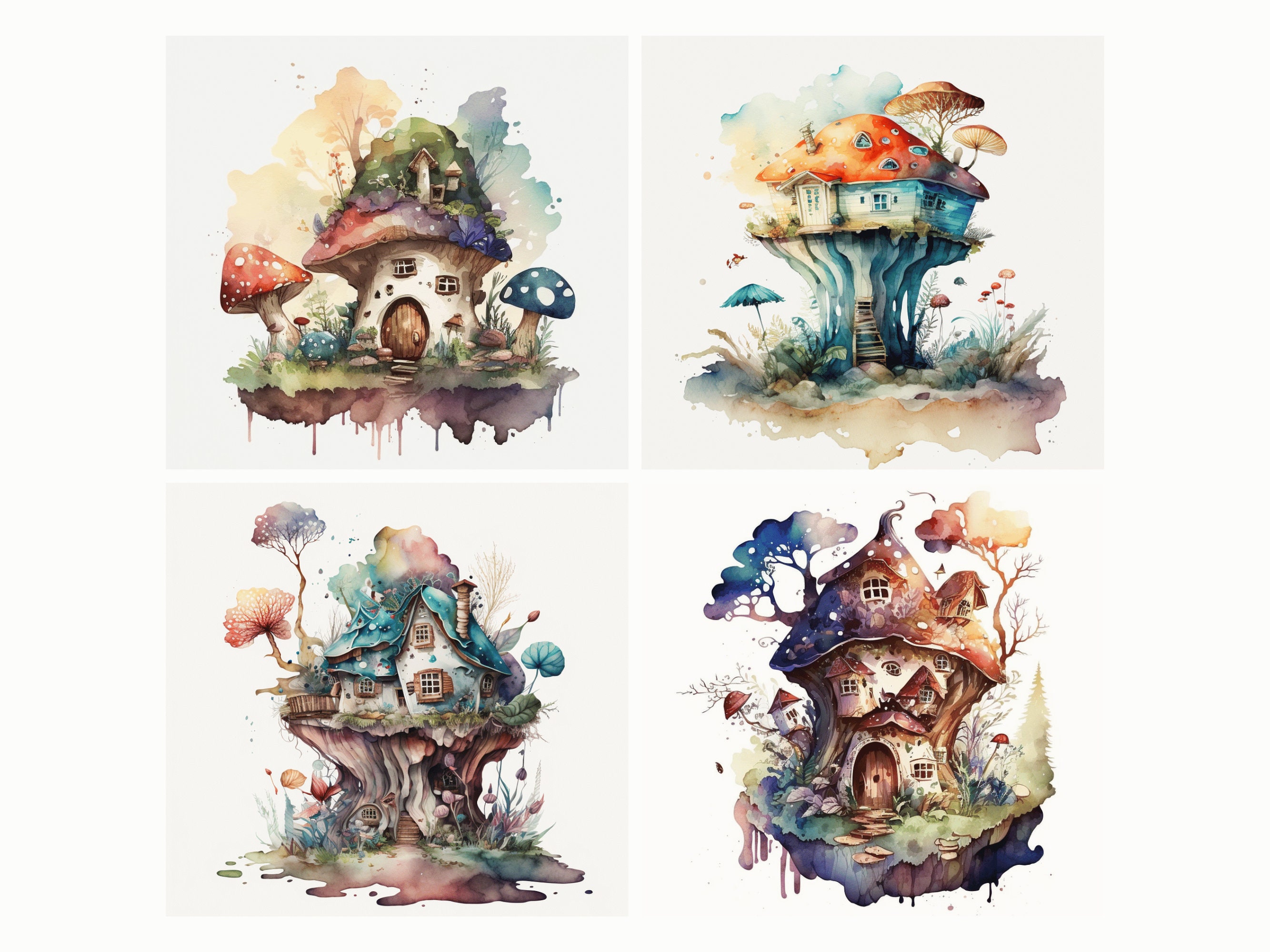 Watercolor Mushroom House PNG | Fairy House Clipart | Mushroom Cottage ...