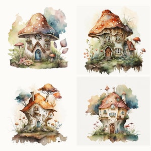Watercolor Mushroom House PNG | Fairy House Clipart | Mushroom Cottage ...