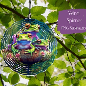 Frog Mushroom Wind Spinner Watercolor Sublimation Design Template, Wind Spinner SVG, 10 inch Round Sublimation, Round Hanging Spinners png,