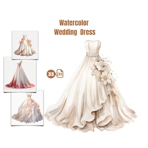 32 Wedding Clipart, Bride Clipart, Bridal Gowns Clipart, Bride Dress Clipart, Just Married Clipart, Wedding Fashion, Dress PNG, Prom Dress