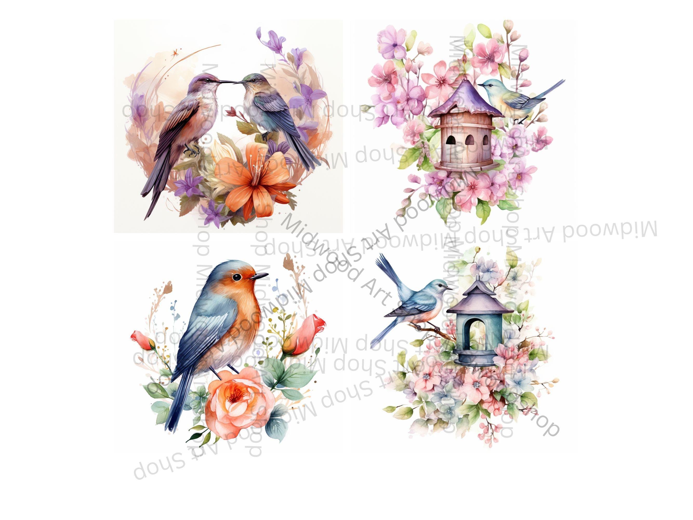 Watercolor Birds Clipart Bundle, Spring Birds Clipart, Birds Bundle ...