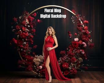 Floral Ring Digital Backdrops, Red Floral Hoop Backdrops, Maternity Digital Backdrops, Maternity Backdrop Overlays, Backdrops Bundle