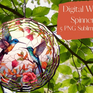 Hummingbird Stained Glass Wind Spinner, Garden Decor Wind spinner, Wind spinner bundle, large wind spinner, Wind Spinner Sublimation Designs