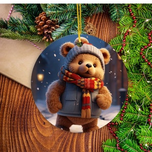 3D Teddy Bear Ornament Sublimation PNG, Instant Digital Download, Christmas Round Ornament PNG 3D Cute Christmas
