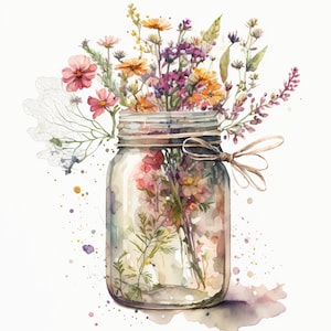 Jarrón de flores Clipart - 12 JPG de alta calidad - Descarga digital - Fabricación de tarjetas, Técnica mixta, Arte de papel digital, Regalo del día de la madre