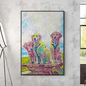 Wall Art poster Colorful Print Golden Retriever Canvas WALL  décor Golden Retriever wall art print art wall dog Living Room paint entry hall