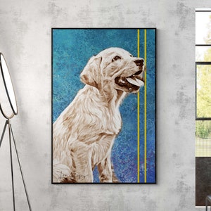 Wall Art BLUE Print GOLDEN RETRIEVER puppy portrait Canvas poster Golden Retriever portrait  print art wall dog Living Room paint entry hall