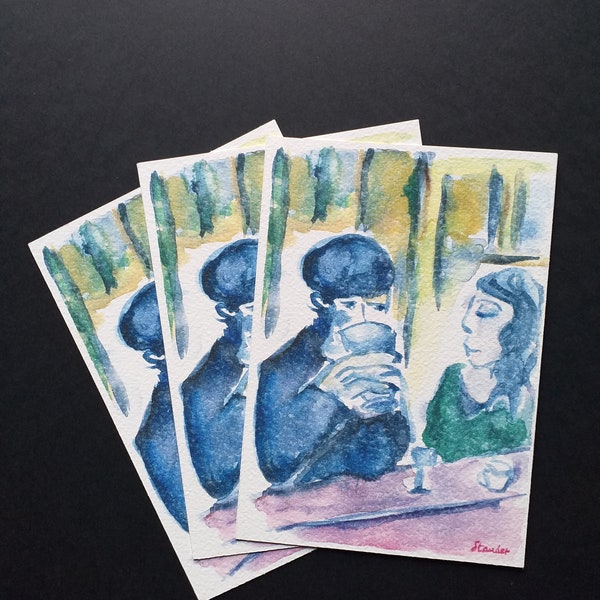 3 cartes postales reproduction impression numérique artwork peinture tirage fine art papier aquarelle print handmade décoration