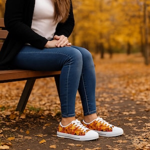 Autumn Leaf Print Low Top Sneakers: Trendy Fall Fashion Footwear for Women