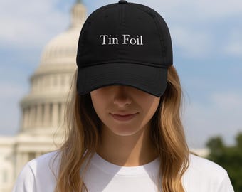 Embroidered Tin Foil Hat: Distressed Cotton Conspiracy Cap