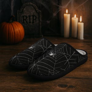 Spiderweb Slippers, Halloween Indoor House Shoes for Women, Cozy Flannel Fleece, Spooky Season Gift, Non-Slip, Comfortable Women’s Slippers