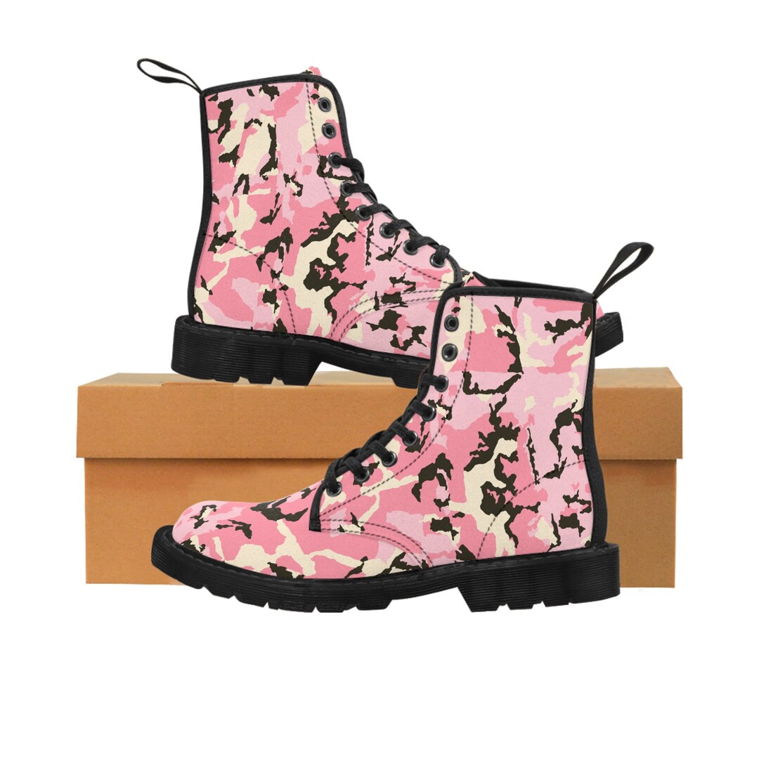Pink Camo Boots, Women's Canvas Boot, Gift for Her Etsy