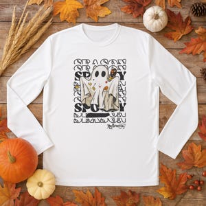 Leuk Halloween-T-shirt met lange mouwen, uniseks vochtafvoerend polyester, herfstvakantie, griezelig seizoen, cadeau minnaar halloween