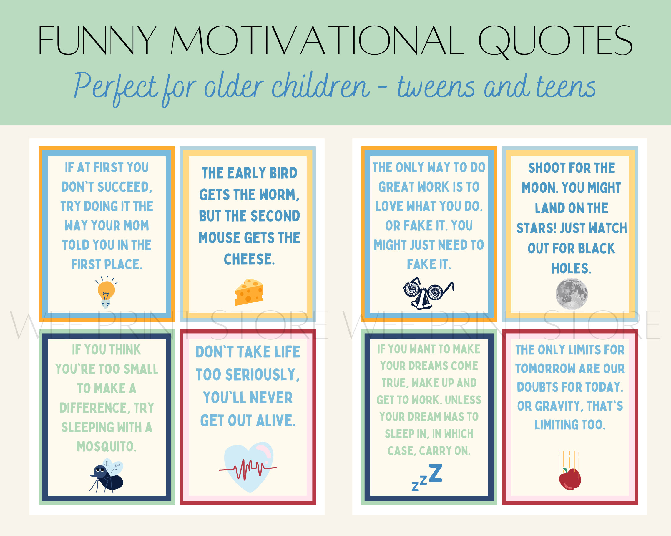 Funny Motivational Notecards for Tweens and Teens, Printable Cards ...