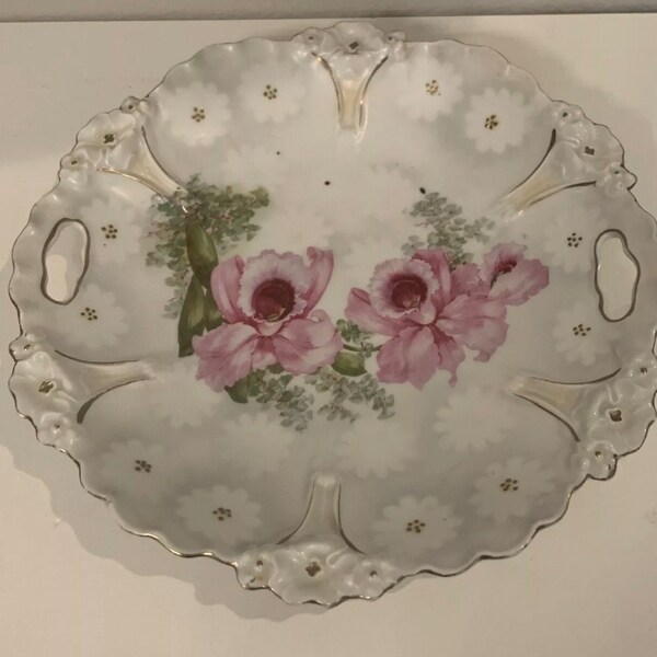 Beautiful Antique German Hand Painted Porcelain Plate With Floral Design