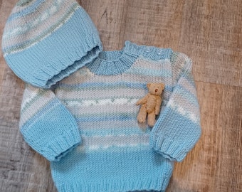 Handknitted baby/toddler's jumper & hat