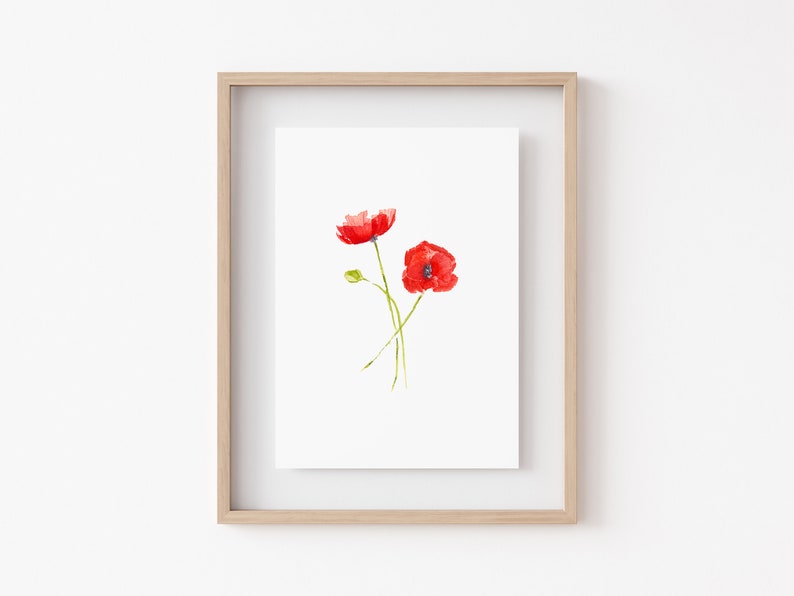 POPPY WILDFLOWER Watercolor Print Minimalist Floral Wall Decor Fine Art Home Decor Watercolor Flowers image 1