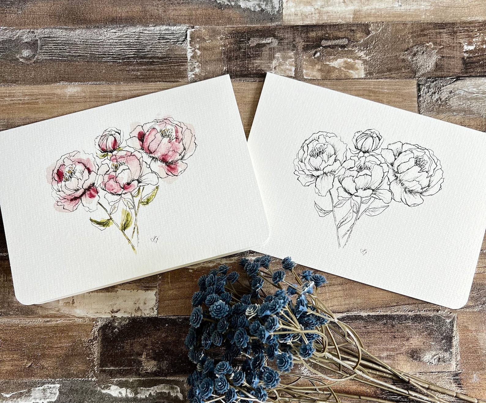 Peony Watercolor Card Set • Spring Cards • Floral Note Cards • Blank ...