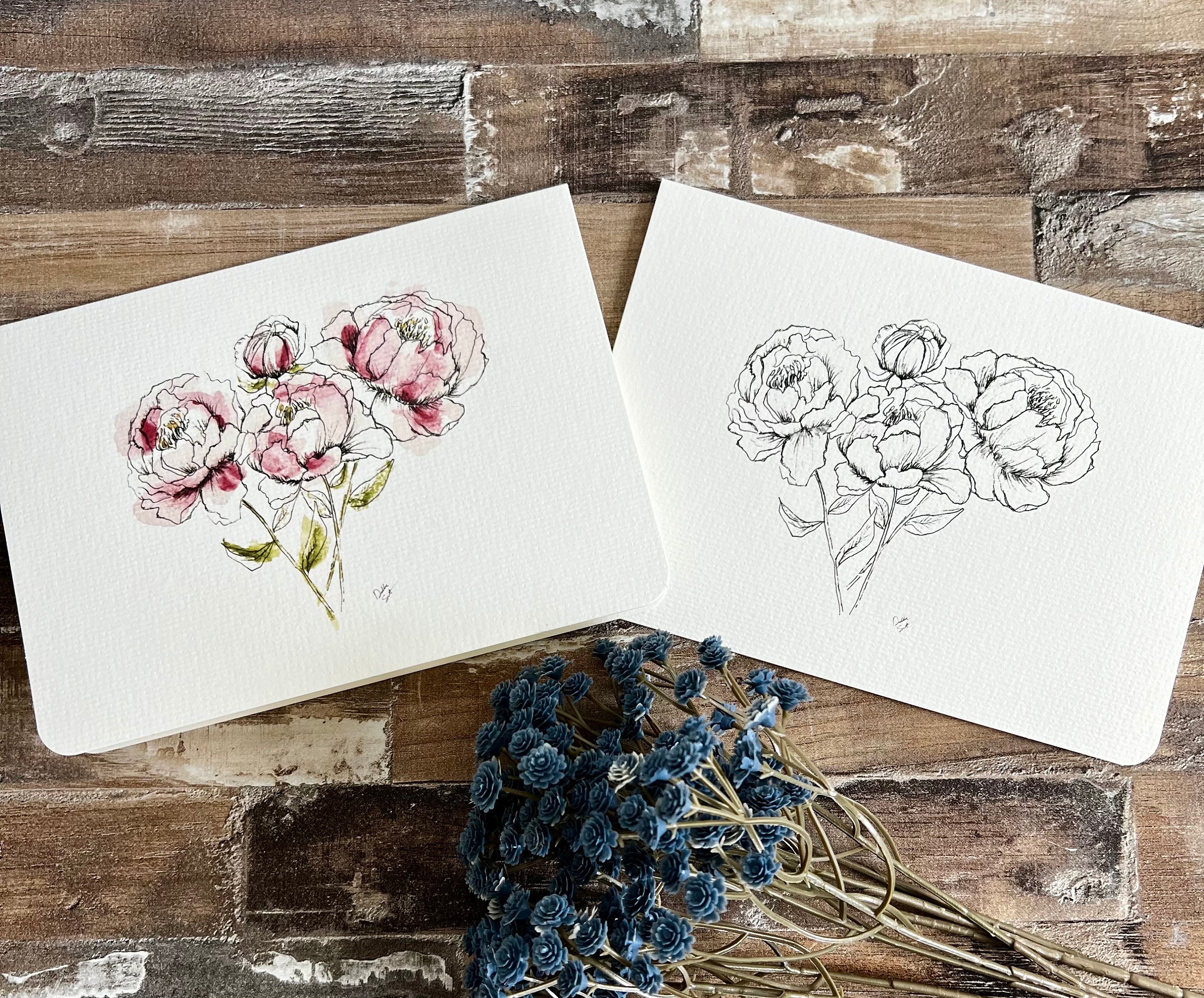 Peony Watercolor Card Set • Spring Cards • Floral Note Cards • Blank ...