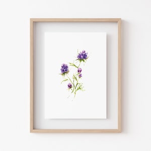 THISTLE WILDFLOWER Watercolor Print Minimalist Floral Wall Decor Fine Art Home Decor Watercolor Flowers image 1