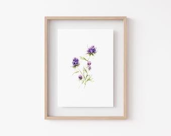 THISTLE WILDFLOWER Watercolor Print • Minimalist Floral Wall Decor • Fine Art Home Decor • Watercolor Flowers