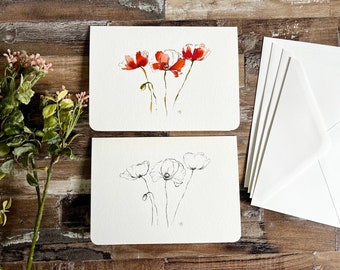 Ink Poppies Watercolor Card Set • wildflower cards • floral note cards • blank note cards • card set of 4