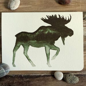 Conjunto de cartões de paisagem de alce em aquarela • cartões em branco • cartões de nota em aquarela • cartões de nota minimalistas • conjunto de cartões de 4