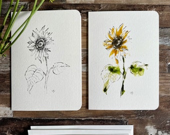 Sunflower Watercolor Card Set • wildflower cards • floral note cards • blank note cards • card set of 4