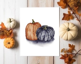 PUMPKIN Watercolor Print • Fall Minimalist Wall Decor • Autumn Art Home Decor • Watercolor Print