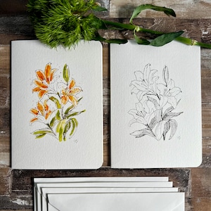 Juego de tarjetas con acuarela de lirios • tarjetas de primavera • tarjetas con notas florales • tarjetas con notas en blanco • juego de 4 tarjetas