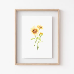 SUNFLOWER WILDFLOWER Watercolor Print • Minimalist Floral Wall Decor • Fine Art Home Decor • Watercolor Flowers