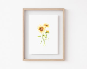 SUNFLOWER WILDFLOWER Impresión de acuarela • Decoración minimalista de la pared floral • Decoración del hogar de bellas artes • Flores de acuarela