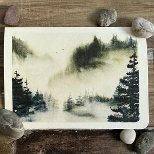 Conjunto de cartões de pinheiro aquarela enevoado • cartões em branco • cartões de notas de paisagem • cartões de notas minimalistas • conjunto de cartões de 4