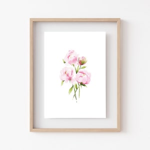 PINK PEONIES Watercolor Print • Minimalist Floral Wall Decor • Fine Art Home Decor • Watercolor Flowers