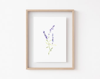 LAVENDER WILDFLOWER Impresión de acuarela• Decoración de pared floral minimalista • Decoración del hogar de bellas artes • Flores de acuarela