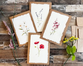 jeu de cartes vintage aquarelle fleurs sauvages • cartes fleurs sauvages • cartes pour correspondance florales • cartes pour correspondance vierges • jeu de 4 cartes